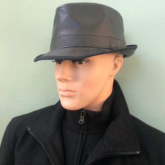 Summit | Mens Felt Leather Fedora Hat – American Hat Makers Black Leather Fedora S-M